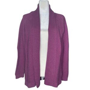 L.L. Bean Ribbed Open Front Mauve Cardigan Shawl Collar 100% Cotton Medium